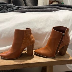 Cognac Vegan Leather Booties - worn twice